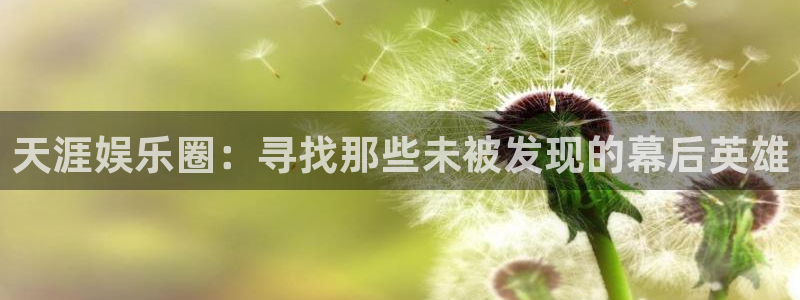 泰达娱乐加拿大在线预测：天涯娱乐圈：寻找那些未被发现的幕后英雄